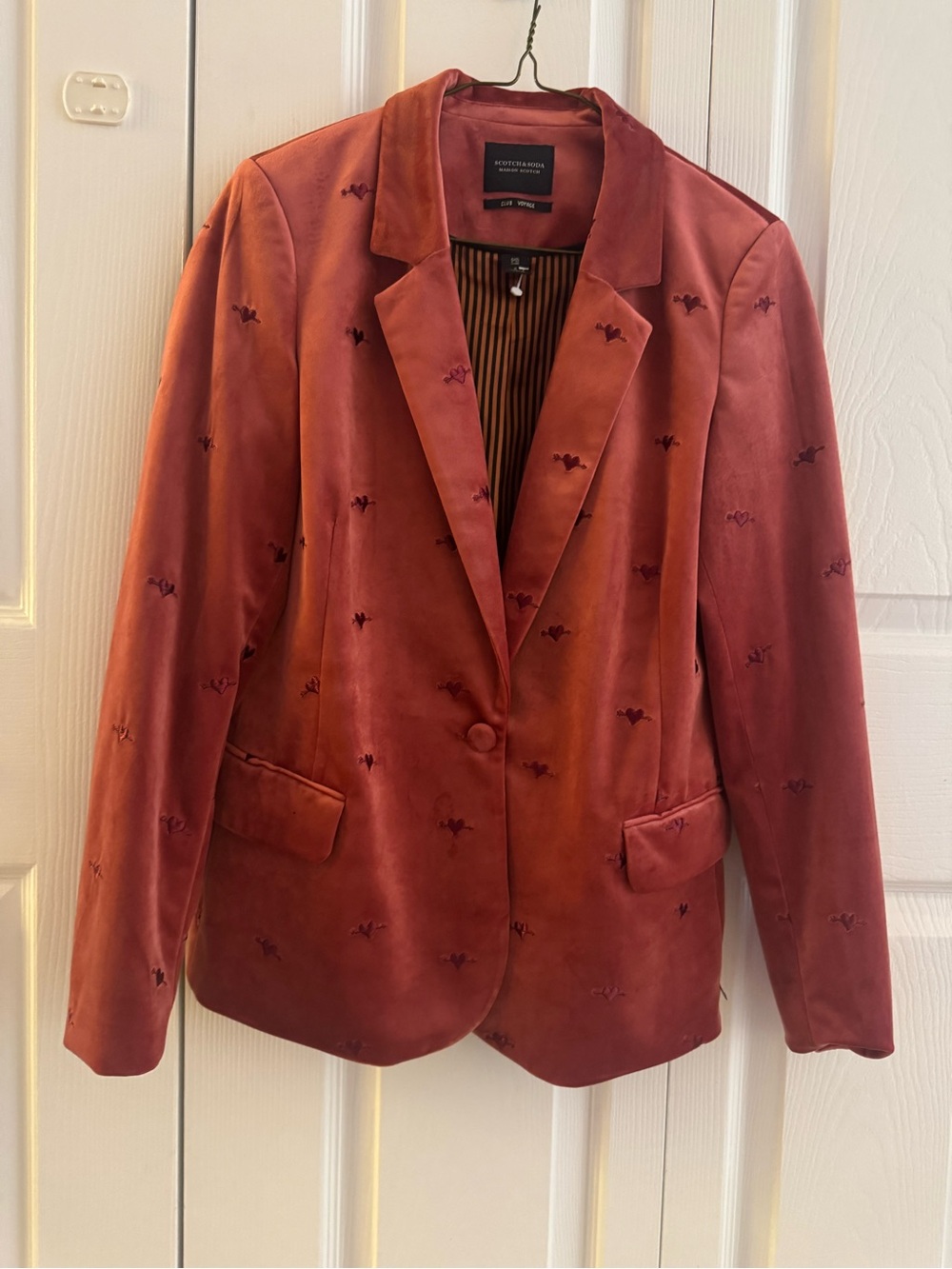 Scotch & Soda Maison Scotch Velvet Embroidered Blazer Small Rust Rose